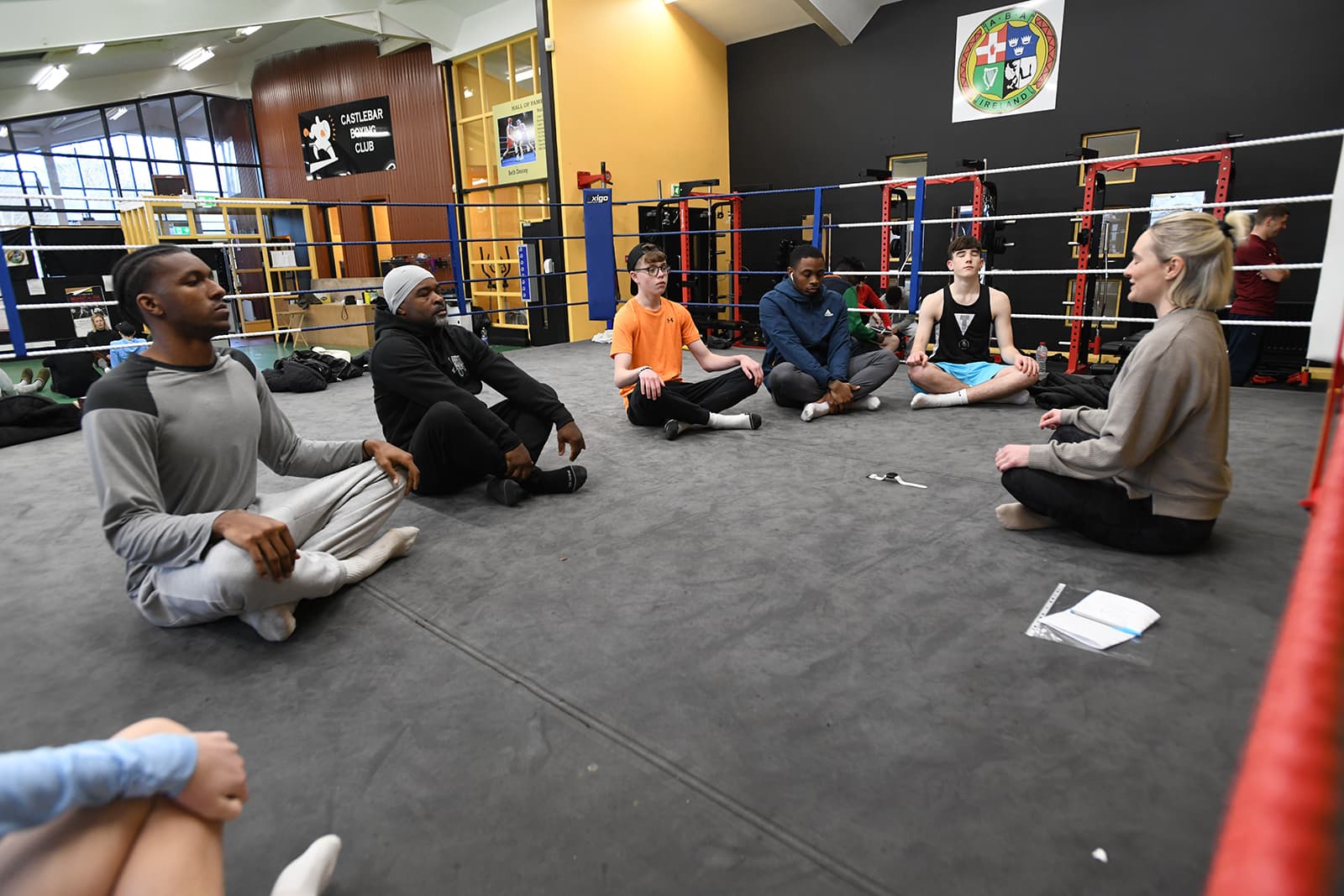 Group wellness session in a corporate setting